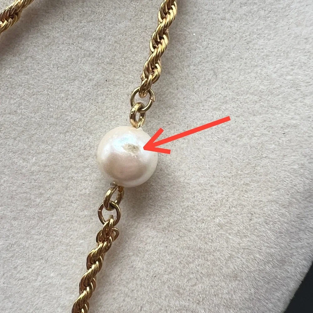 Vintage Station‎ Necklace Gold Tone Rope Chain Faux Pearl Classic Opera 34